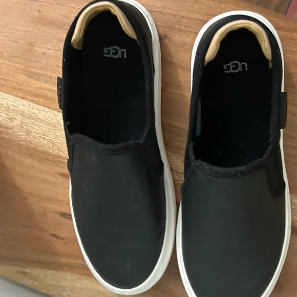 UGG New Black Leather Slip-On Shoes - Picture 7 of 7